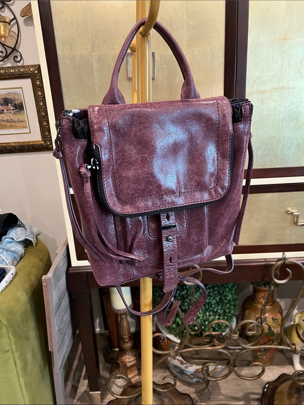 Convertible Plum Leather Women’s Backpack - Versatile Everyday Carry